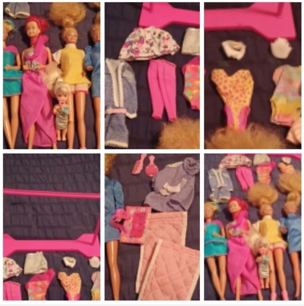 4 vintage Mattel Barbie dolls and one mini with extras